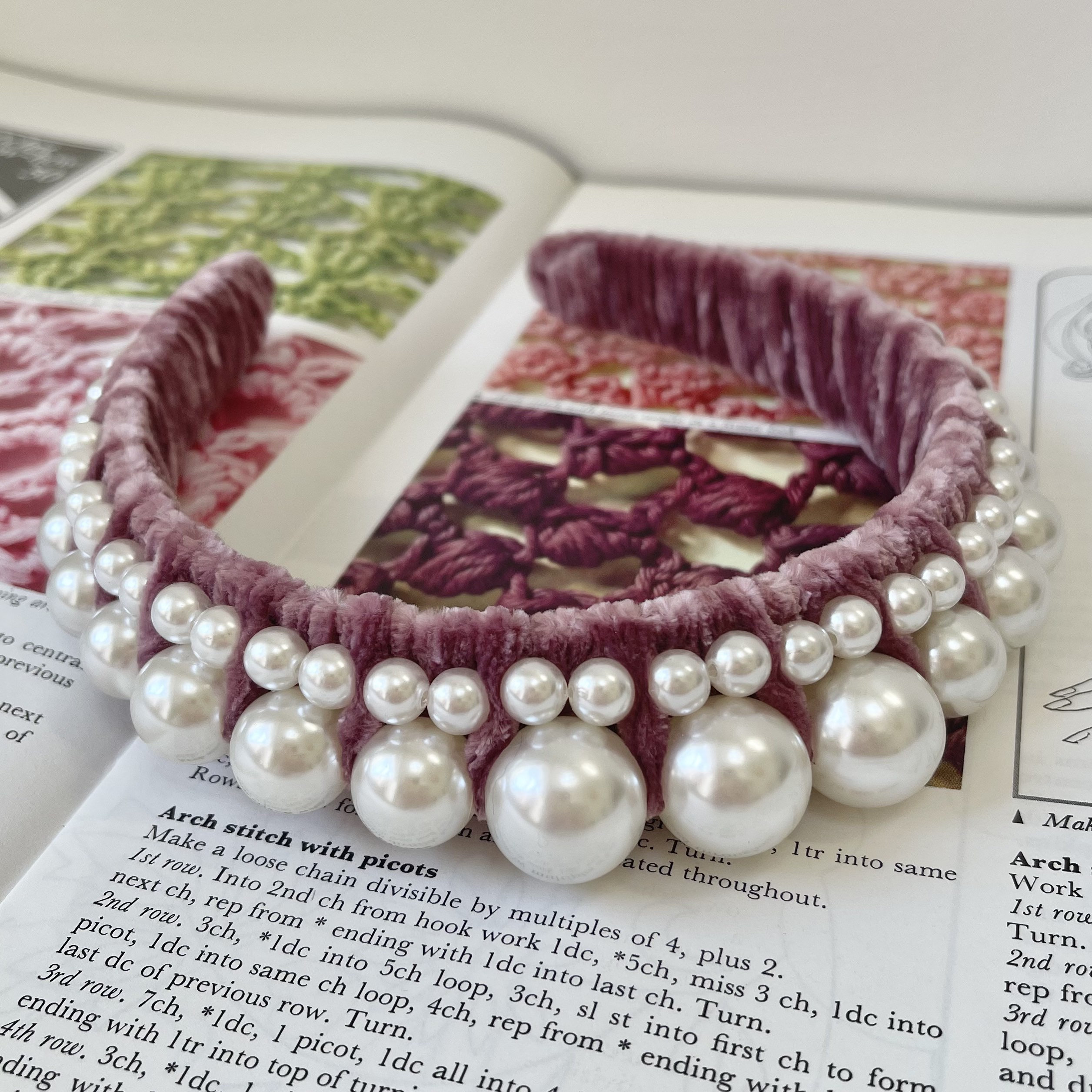 Velvet Pearl Headband Mauve Large Pearls Hairband Bridal Hair Accessories Wedding Bridesmaid Fascinator | The Magritte