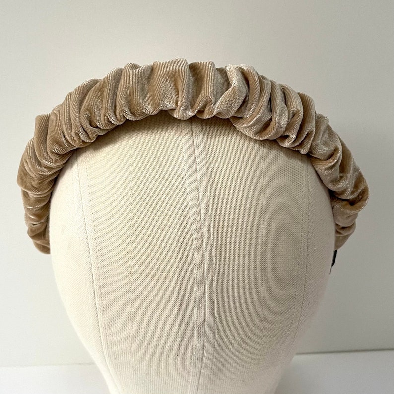 Velvet Scrunchie Headband Nude Beige Chunky Ruched Ruffle Hairband Bridal Bridesmaid Hair Accessories Fascinator Wedding The Rothko image 2