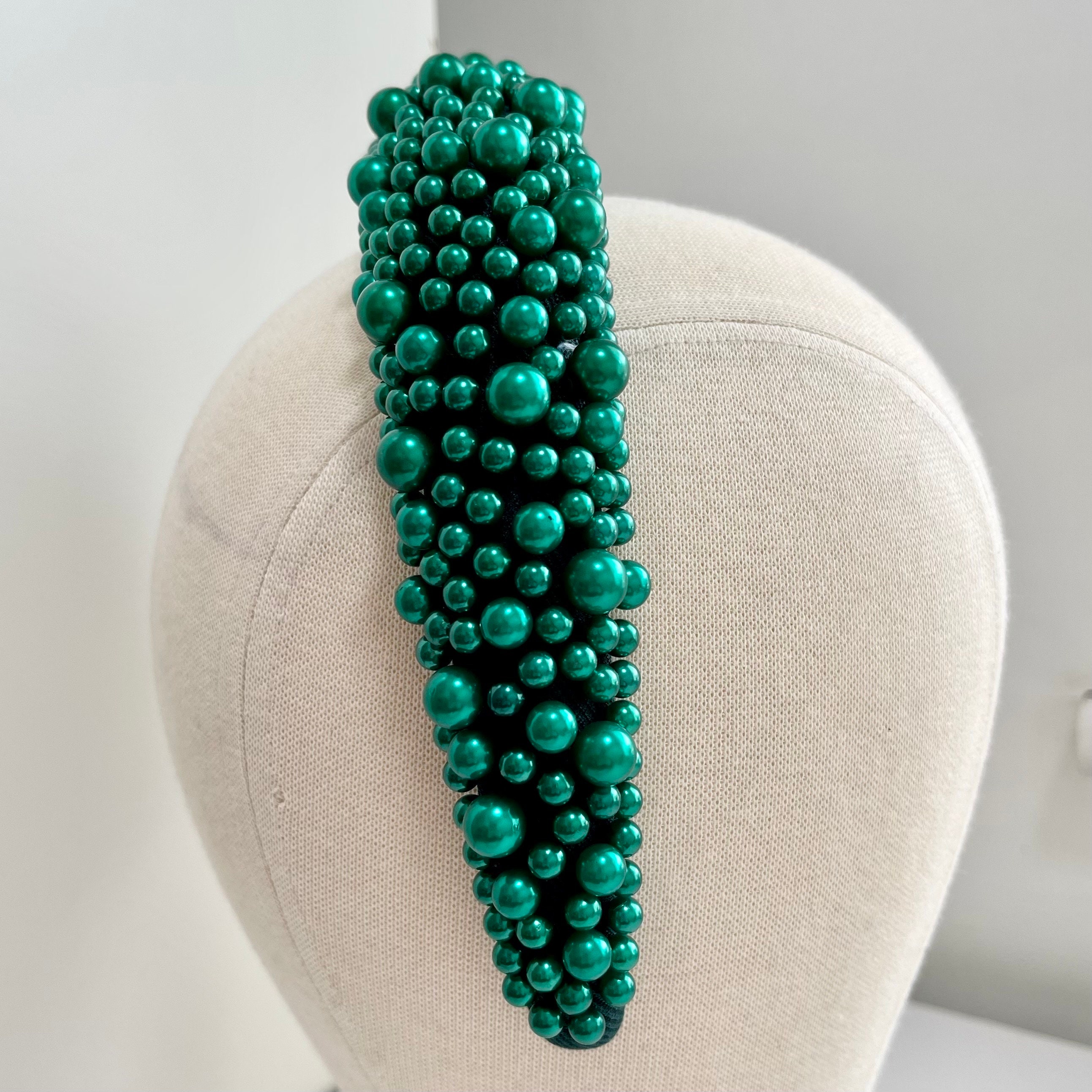 Pearl Headband Metalic Emerald Green Chunky Padded Assorted  display picture 2