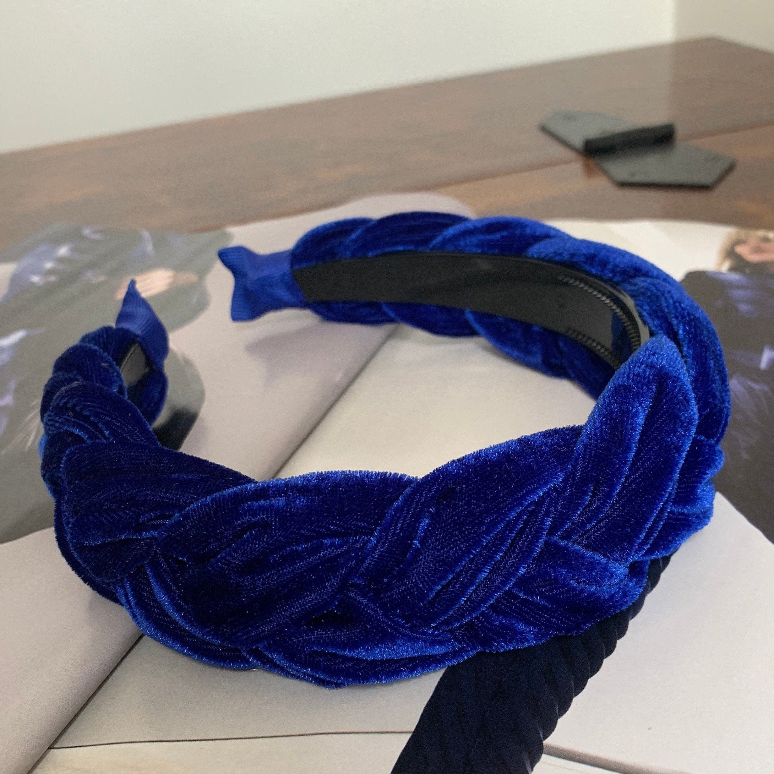 Velvet Braided Headband Royal Blue Chunky Plaited Hairband Wedding Bridesmaid Fascinator Hair Accessories Braid Plait | The Cezanne