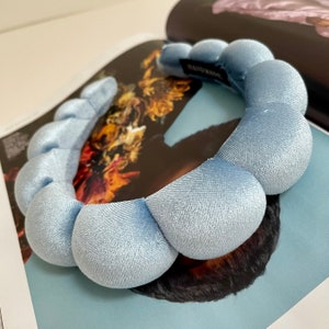 Velvet Bubble Twist Padded Headband Sky Blue Puffy Chunky Quilted Hairband Bridal Bridesmaid Hair Accessories Fascinator Wedding (The Hoch)