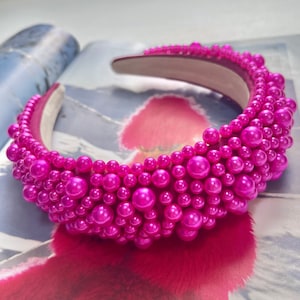 Coral Pink Beaded Knot Velvet Headband Deep Pink Acrylic Beads Handmade Knotted Soft Pink Knotted Headband, Solid Color Headband, Summer Top  main image 4