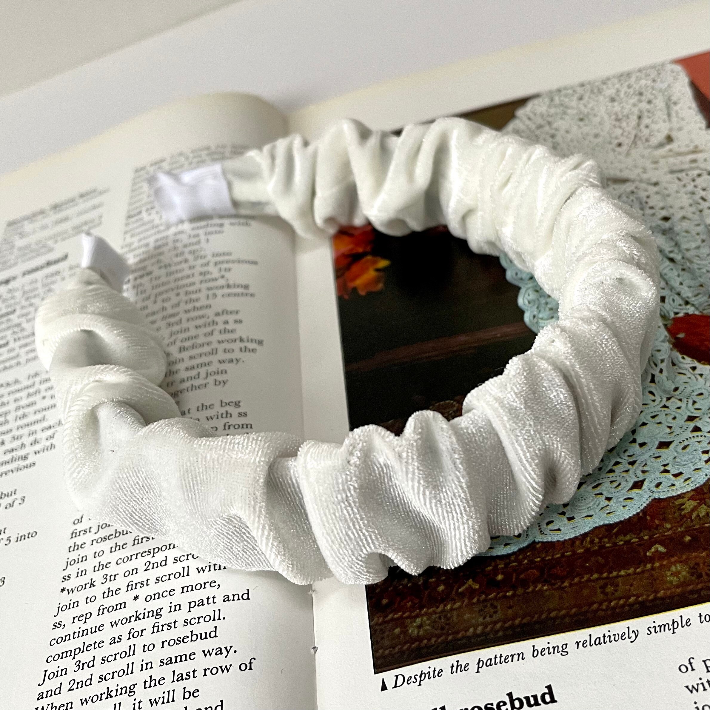 Velvet Scrunchie Headband White Chunky Ruched Ruffle Hairband Bridal Bridesmaid Hair Accessories Fascinator Wedding | The Rothko