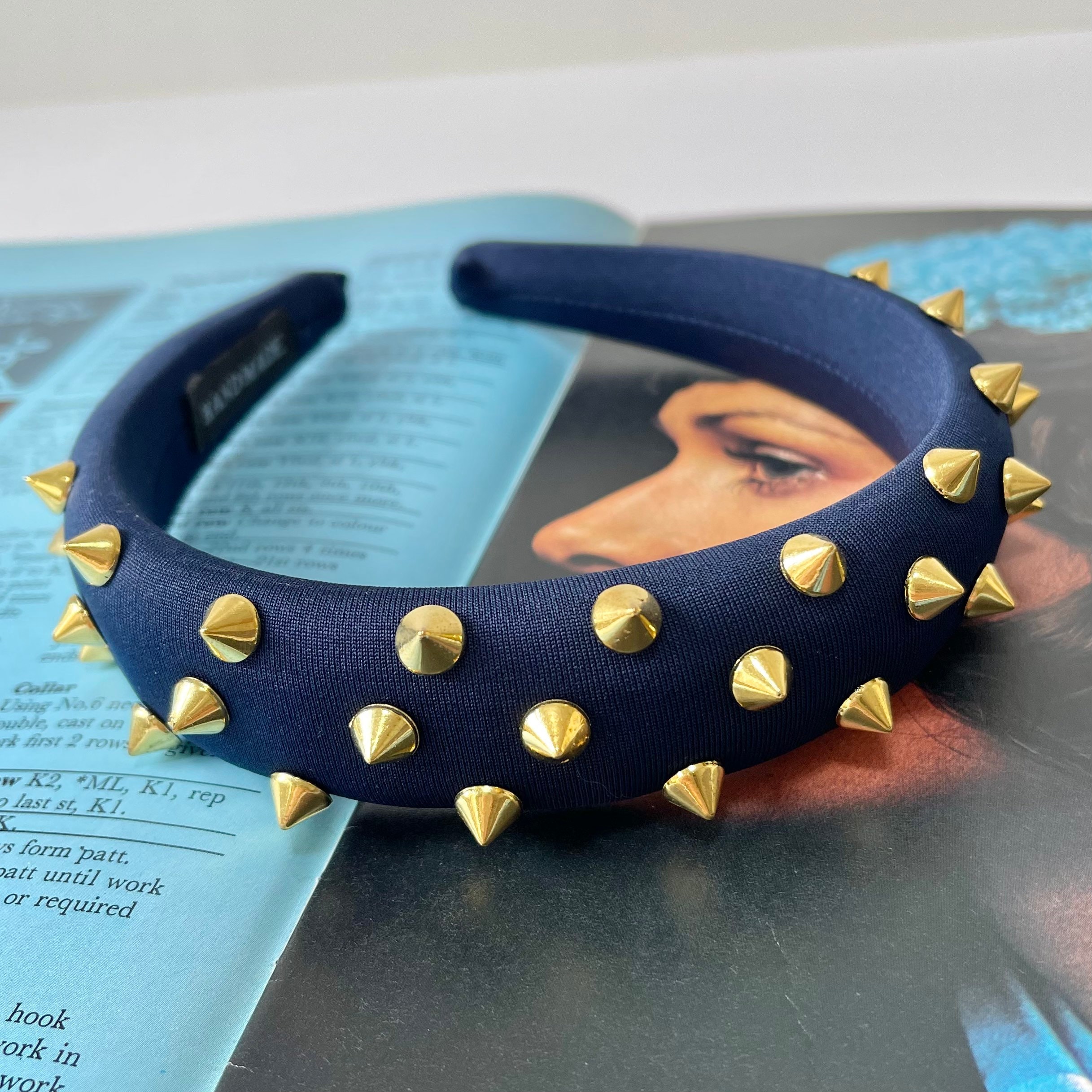 Gold Stud Headband Navy Padded Studded Spike Hairband Wedding Bridesmaid Fascinator Hair Accessories Goth Gothic | The Vinci