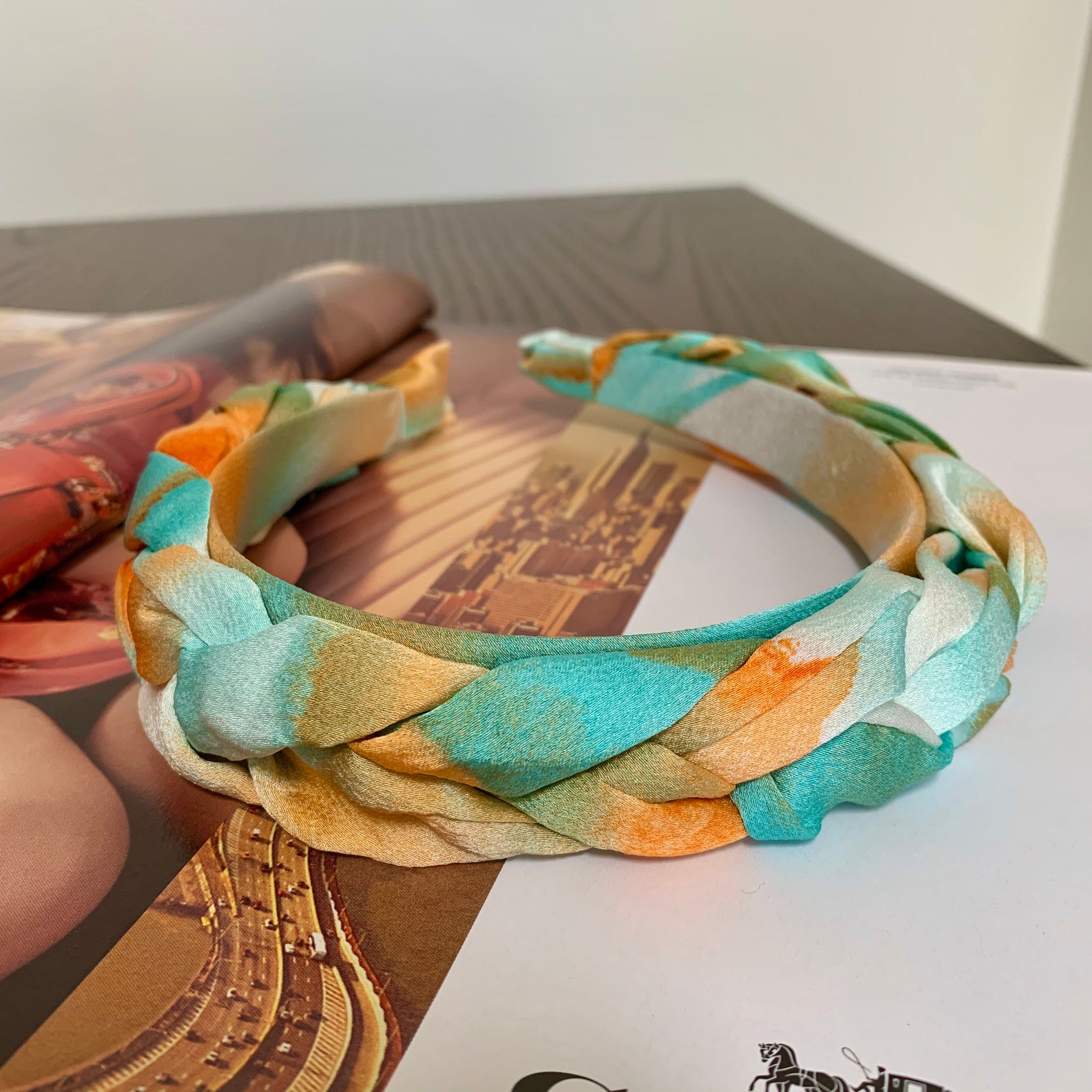 Tie Dye Braided Headband Orange Blue Chunky Plaited Hairband Wedding Bridesmaid Fascinator Hair Accessories Braid Plait | The Cezanne