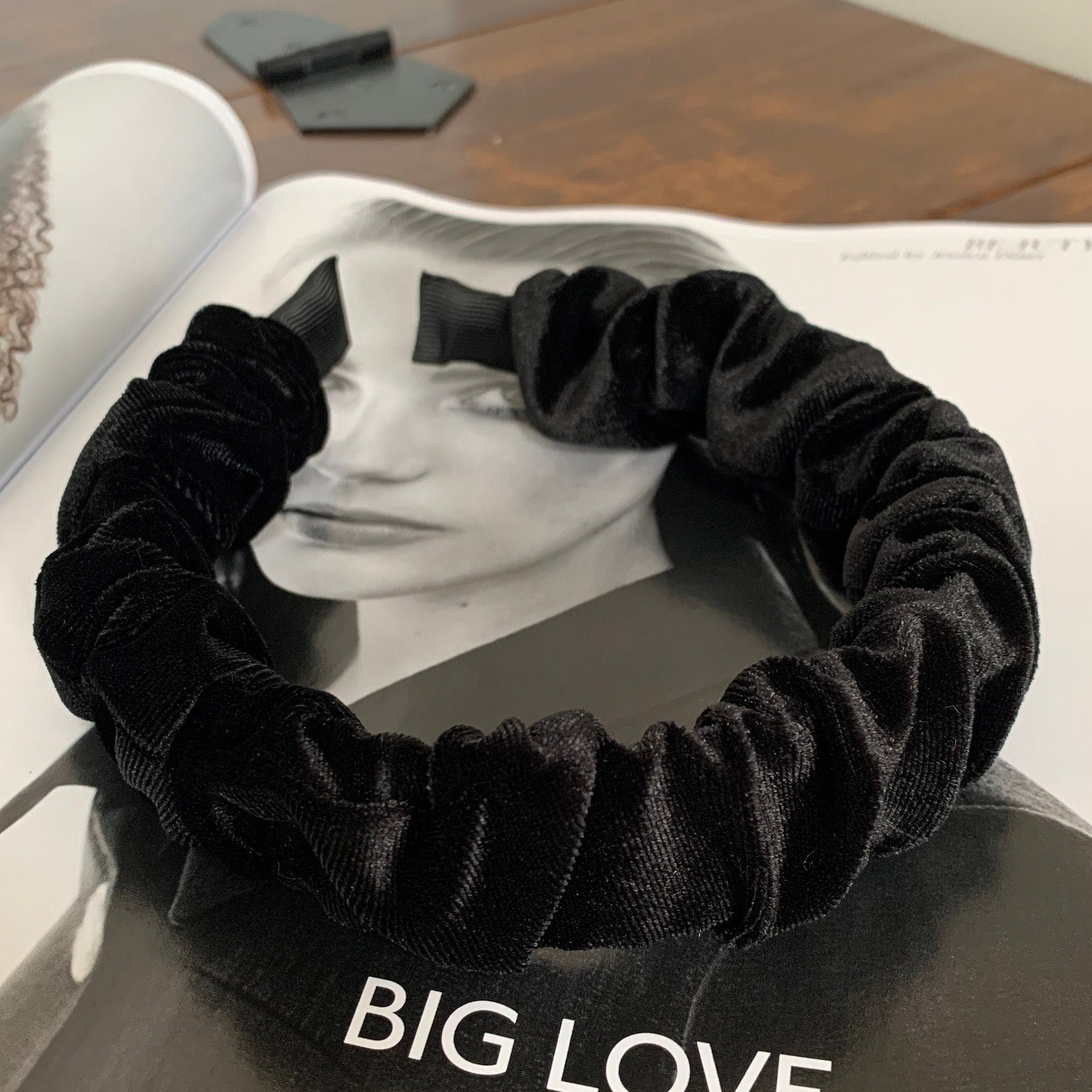 Velvet Scrunchie Headband Black Chunky Ruched Ruffle Hairband Bridal Bridesmaid Hair Accessories Fascinator Wedding | The Rothko
