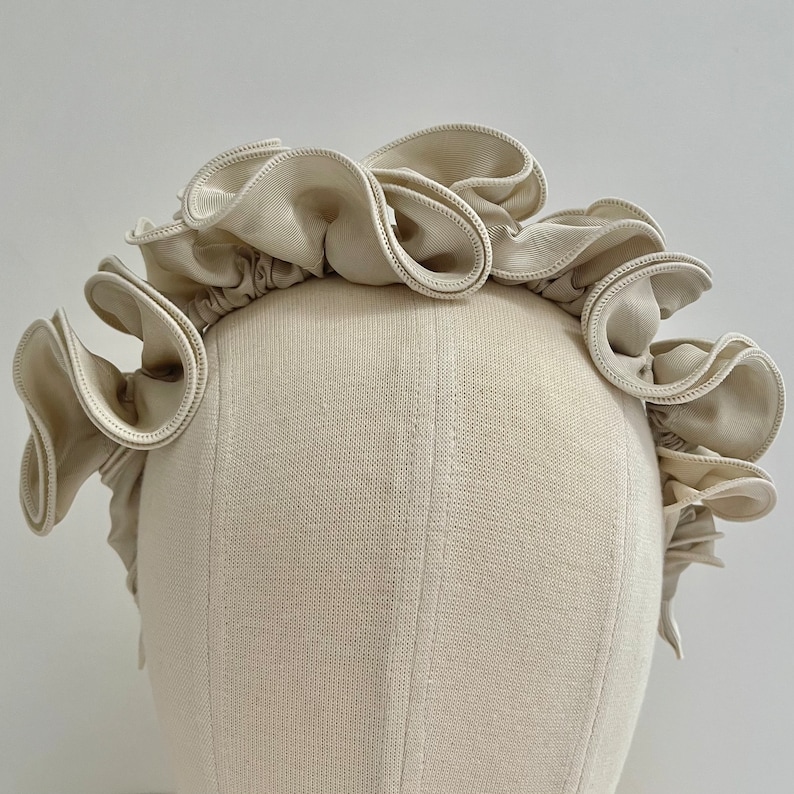 Chunky Scrunchie Headband Beige Mushroom Ruched Ruffle Frill Hairband Silk Wedding Bridal Bridesmaid Hair Accessories Fascinator The Klimt 画像 2