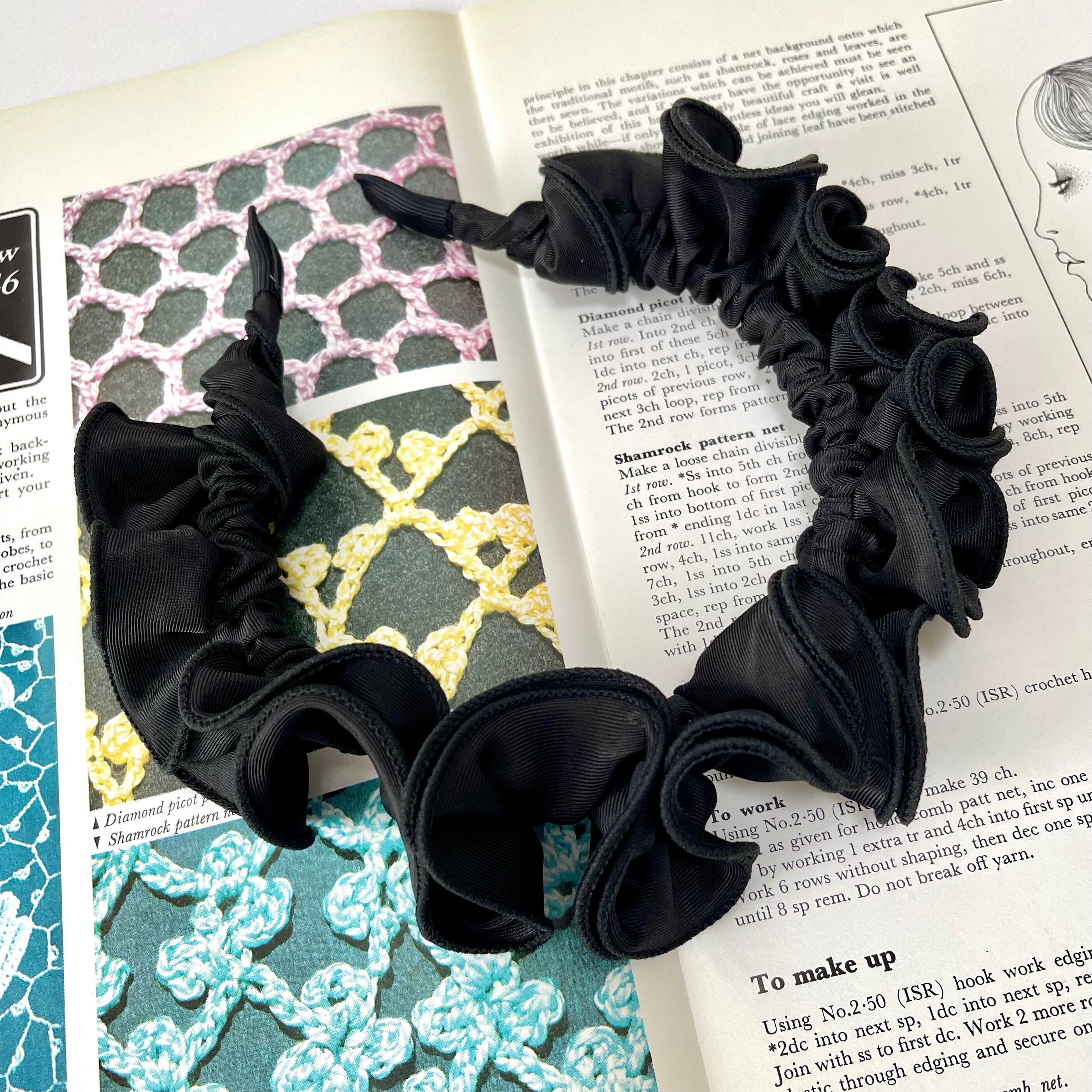 Chunky Scrunchie Headband Black Ruched Ruffle Frill Hairband Silk Wedding Bridal Bridesmaid Hair Accessories Fascinator | The Klimt