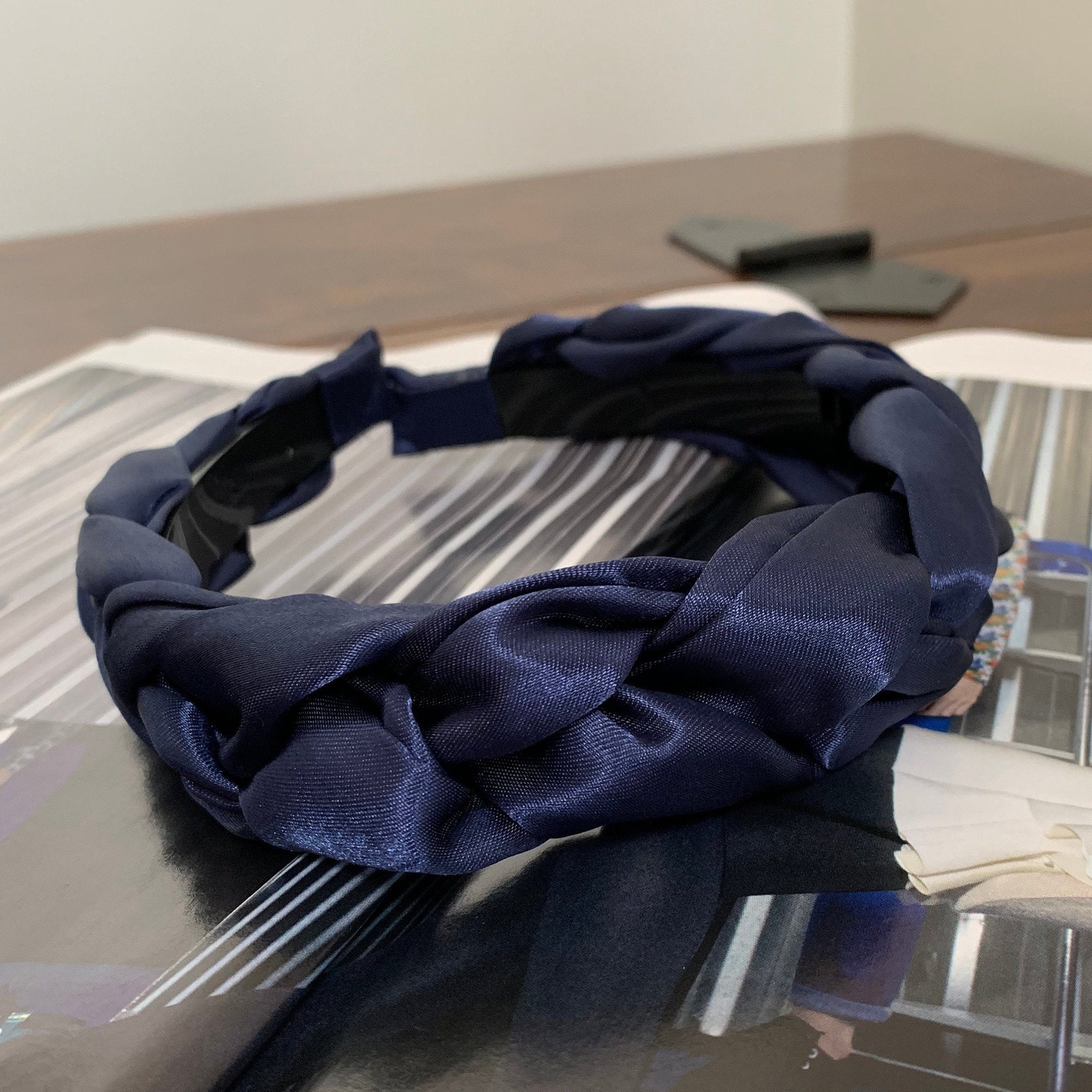 Satin Braided Headband Navy Blue Chunky Plaited Hairband Wedding Bridesmaid Fascinator Hair Accessories Braid Plait | The Cezanne