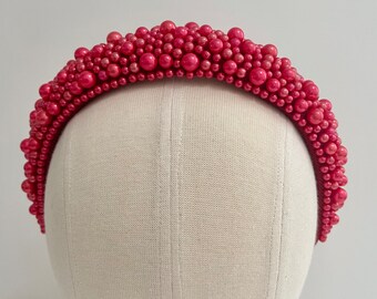 Elegant Red Headband Set with Pearls-set of 4 Festive Vibrant Red Pearl Headband, Red and Occasion  main image 4