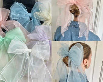 Oversized XXL Organza Tulle Hair Bow Ribbon Barrette Clip HairBow Hair Accessories Bride Bridal  Large Big Fascinator Ballet XL