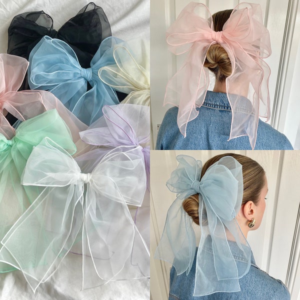 Oversized XXL Organza Tulle Hair Bow Ribbon Barrette Clip HairBow Hair Accessories Bride Bridal  Large Big Fascinator Ballet XL