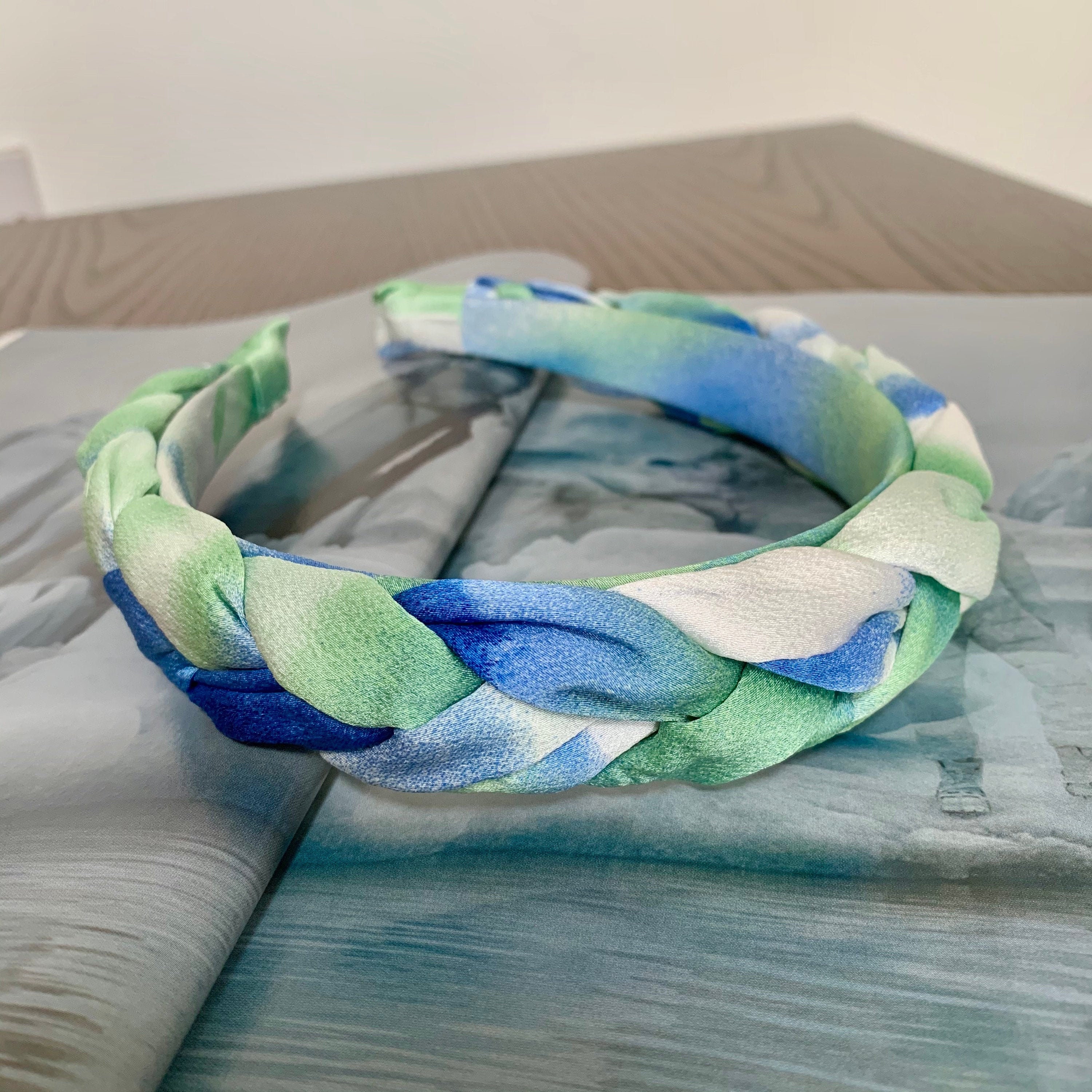 Tie Dye Braided Headband Blue Green Chunky Plaited Hairband Wedding Bridesmaid Fascinator Hair Accessories Braid Plait | The Cezanne