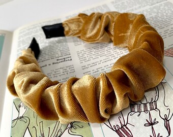 Velvet Scrunchie Headband Gold Chunky Ruched Ruffle Hairband Bridal Bridesmaid Hair Accessories Fascinator Wedding (The Rothko)