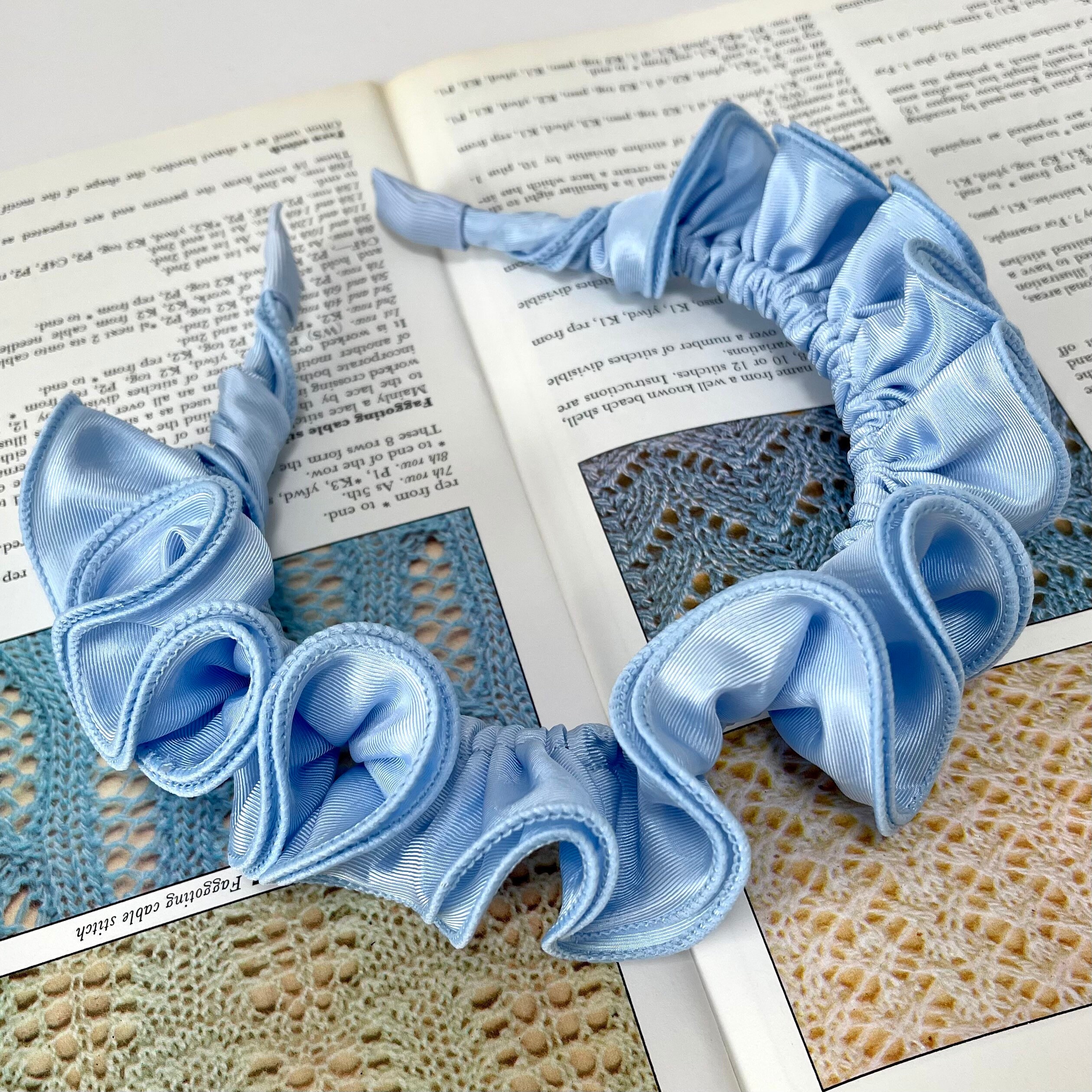 Chunky Scrunchie Headband Baby Blue Ruched Ruffle Frill Hairband Silk Wedding Bridal Bridesmaid Hair Accessories Fascinator | The Klimt