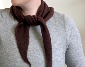 Chocolate Brown Triangle Knitted Scarf Neckerchief Hand Knit Soft Neck Tie Bandana Scarves Gift For Her