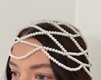 Pearl Skull Cap Hat Beanie Headpeice Festival Wedding Bride Bridal Bonnet Vintage Retro