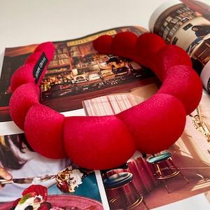 Velvet Bubble Twist Padded Headband Ruby Red Chunky Quilted Hairband Bridal Bridesmaid Hair Accessories Fascinator Wedding (The Hoch)