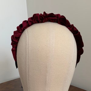 Velvet Scrunchie Headband Burgundy Chunky Ruched Ruffle Hairband Bridal Bridesmaid Hair Accessories Fascinator Wedding The Rothko image 2