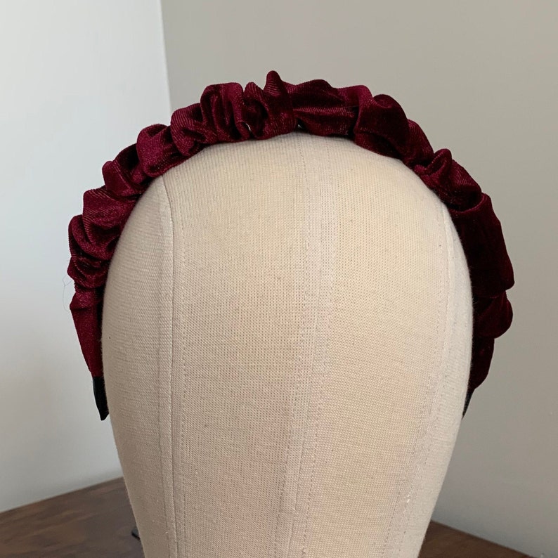 Velvet Scrunchie Headband Burgundy Chunky Ruched Ruffle Hairband Bridal Bridesmaid Hair Accessories Fascinator Wedding The Rothko image 2