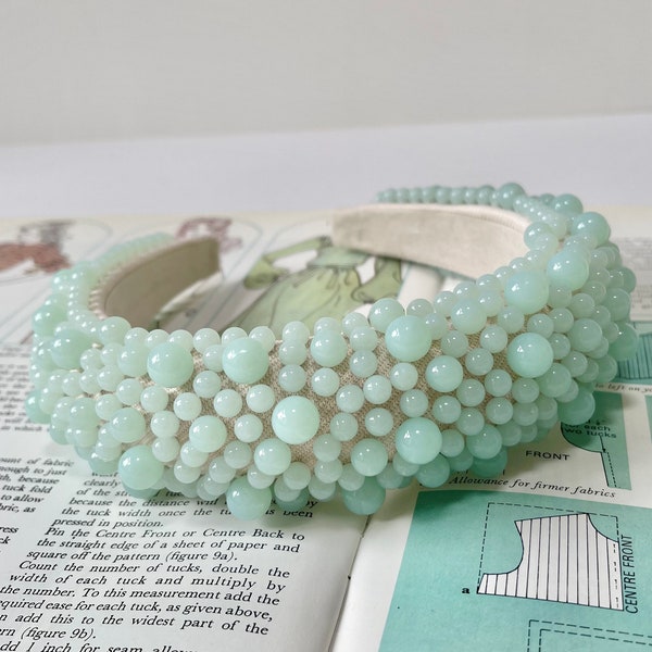 Pearl Headband Pastel Mint Green Chunky Padded Assorted Pearls Hairband Bridal Hair Accessories Wedding Bridesmaid Fascinator (The Greco)