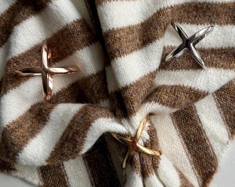 Scarf Ring In Gold Silver Rosegold Cross X Triangle Knitted Scarf Neckerchief Hand Knit Soft Neck Tie Bandana Scarves Gift For Her For Him