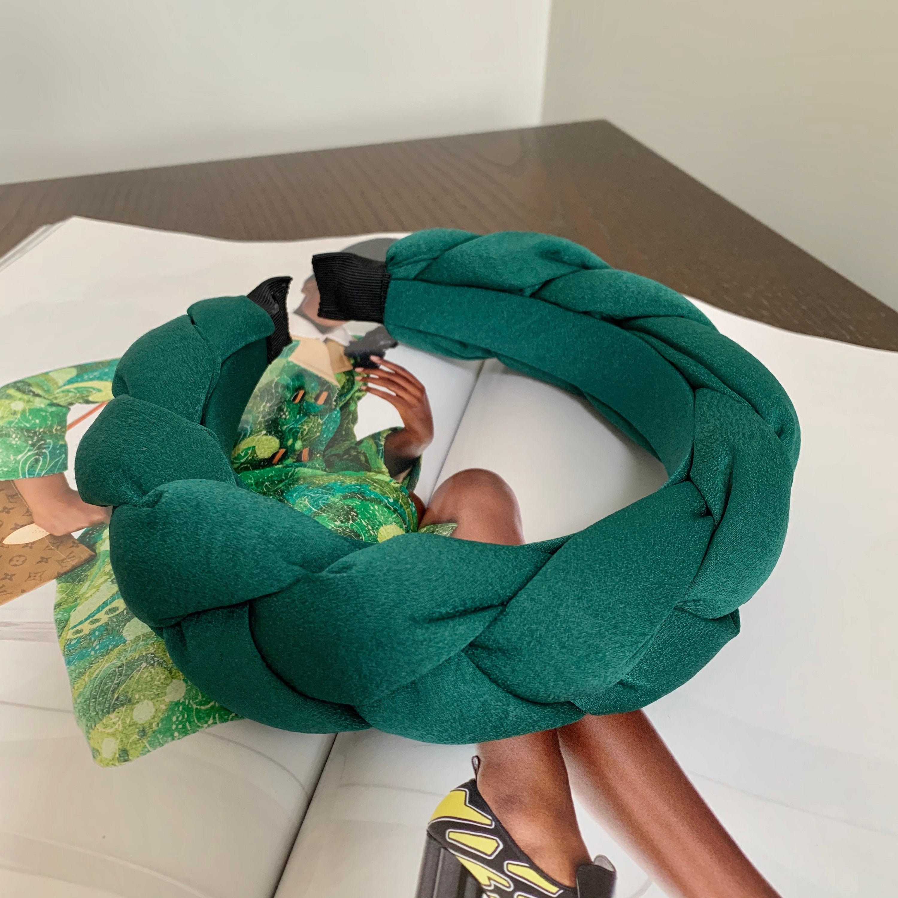 Oversized Braided Headband Emerald Green Chunky Hairband Bridal Wedding Bridesmaid Fascinator Hair Accessories Braid Plaited | The Raphael