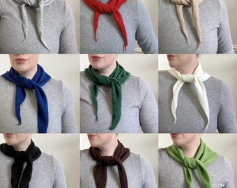 Triangle Knitted Scarf Neckerchief Hand Knit Soft Neck Tie Bandana Scarves Gift For Her Red Green Blue Black Beige Brown