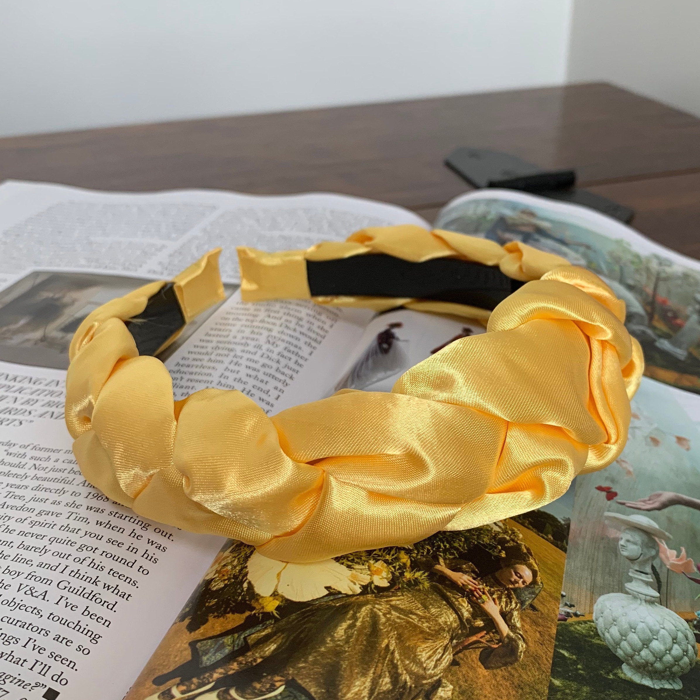 Satin Braided Headband Yellow Chunky Plaited Hairband Wedding Bridesmaid Fascinator Hair Accessories Braid Plait | The Cezanne