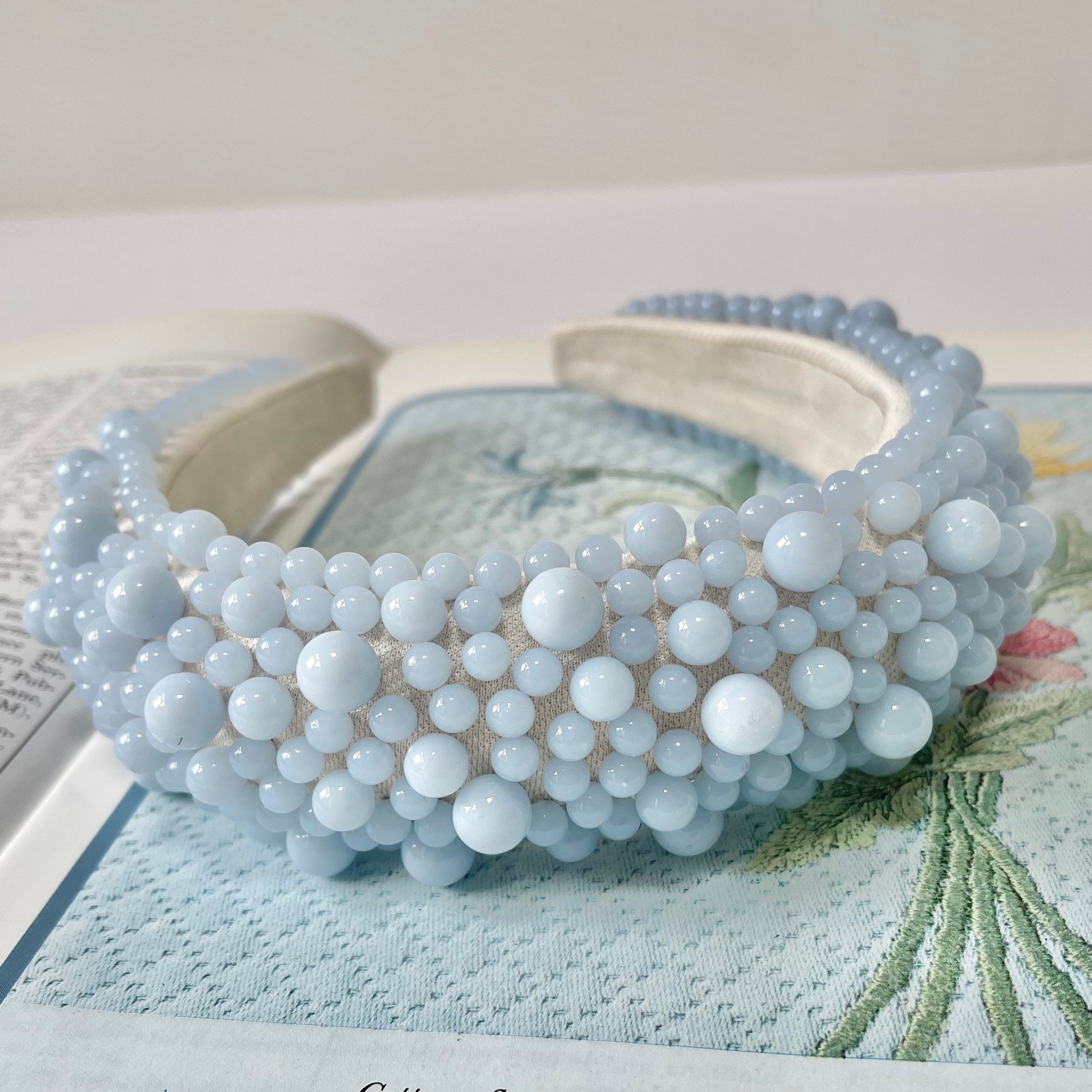 Pearl Headband Pastel Baby Blue Chunky Padded Assorted Pearls Hairband Bridal Hair Accessories Wedding Bridesmaid Fascinator | The Greco