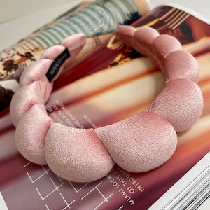 Velvet Bubble Twist Padded Headband Light Pink Puffy Chunky Quilted Hairband Bridal Bridesmaid HairAccessories Fascinator Wedding (The Hoch)