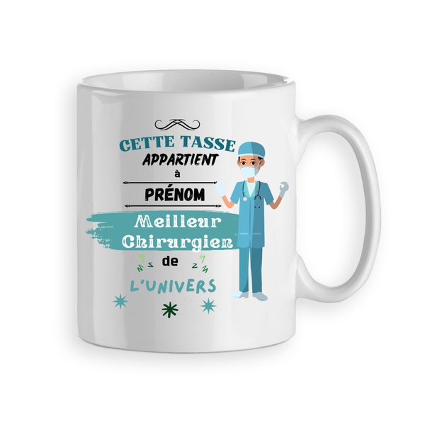 Mug/tasse chirurgien docteur personnalisée avec un prénom - cadeau medecin chirurgien  personnalisé - modèle chirurgien