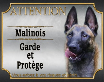 Plaque Attention Chien malinois garde et protège métal Aluminium 15 cm x 20 cm malinois monte la garde modèle argent2