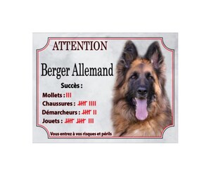 Plaque Humour 'Attention Au Chien' En Aluminium - Berger Allemand Compte Ses Trophées - Déco Maison Personnalisable