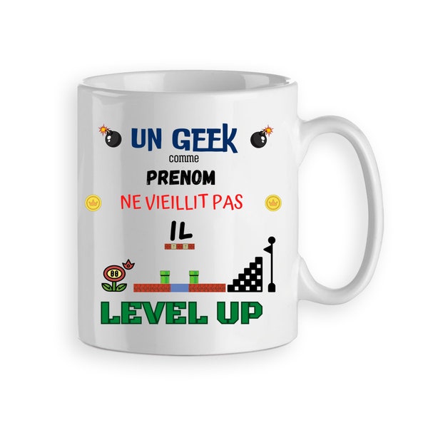 Mug / Tasse  humour cadeau pour geek passionnée de jeu vidéo personnalisé prénom ou pseudo