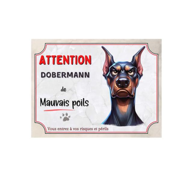 Attention Au Chien Doberman Chocolat - Pré Percée Et Vis Livrées. De 30 Cm à 15 Cm