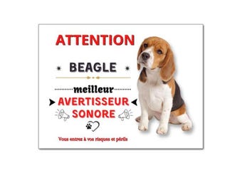 Cartel de «Cuidado con el perro Beagle» con advertencia sonora - 15 cm x 20 cm - Cartel humorístico de perro guardián Beagle