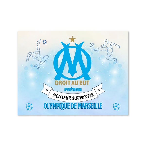 Plaque decorative foot football OM cadeau personnalisé avec un prénom olympique de Marseille