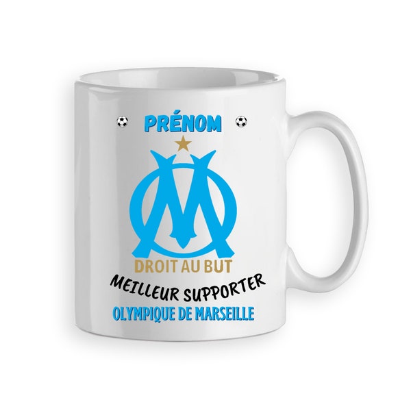 Mug foot football OM cadeau personnalisé avec un prénom olympique de Marseille