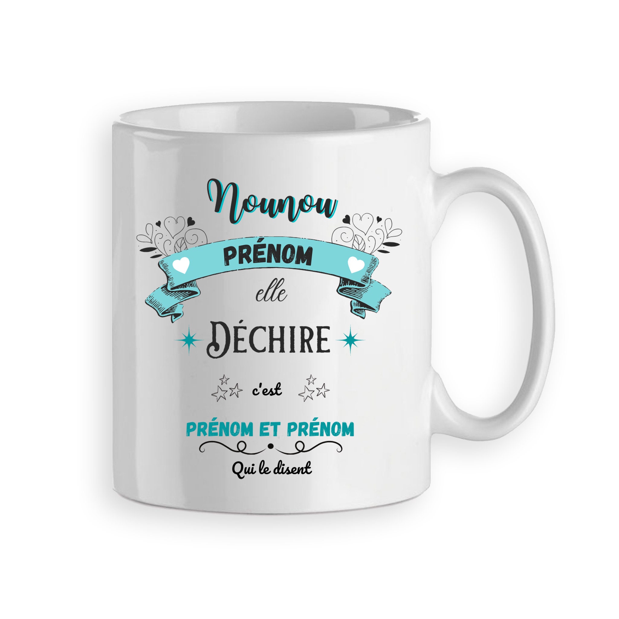 Cadeau nounou. Mug personnalisé prénom & photo nounou au top