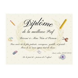 Cartello in alluminio - Diploma di miglior insegnante - miglior insegnante, da personalizzare e incorniciare, regalo per insegnante