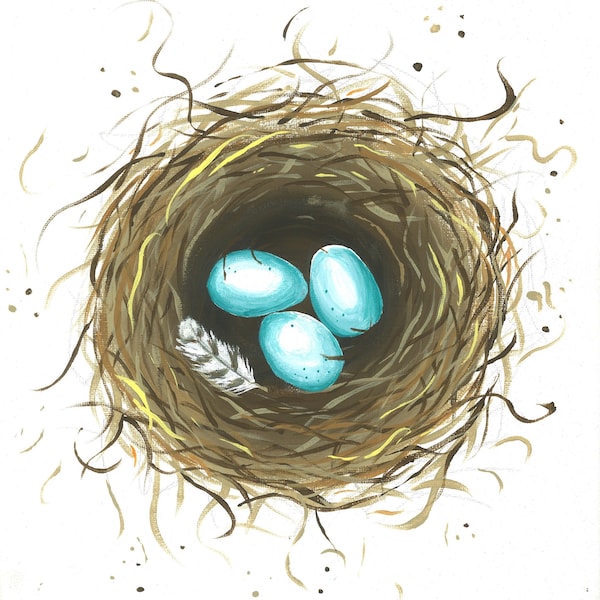 Digital Download Nature Painting - Bird Nest - Robins Egg Blue - Robins Egg Blue Painting