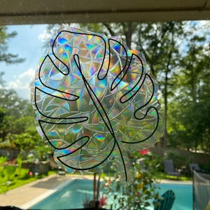 Sun catcher window cling - Monstera leaf - Rainbow Suncatcher - Monstera Sticker - Tropical Leaf Sun Catcher