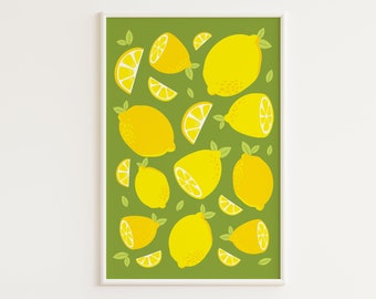 PRINTABLE Lemons Art | Lemons Print | Printable Summer Wall Decor | Green Kitchen Prints | Bright Wall Prints | Printable Green Wall Art