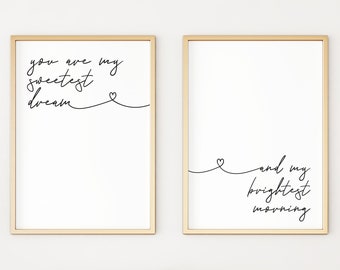 Above Bed Wall Decor | Bedroom Wall Art Prints | Diptych | Black and White | Set of 2 Prints | Calligraphy Art | Wedding Gift Art | Pair