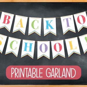 Banner de volta às aulas para impressão | Guirlanda de papel | Estamenha para impressão | Sinal de volta às aulas | Arco-íris | Imprimível | Download digital
