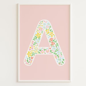 Impressão de letras florais | Impressão de letras para berçário | Placa de nome de berçário rosa | Arte de parede floral para berçário | Presente de bebê personalizado | Monograma para berçário