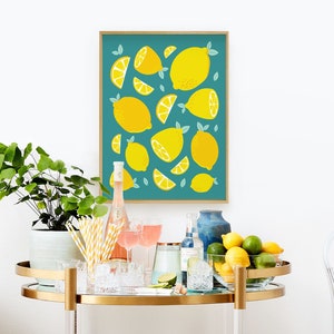 PRINTABLE Lemons Art Lemons Print Printable Summer Wall Decor Turquoise Kitchen Prints Bright Wall Prints Printable Blue Wall Art image 2