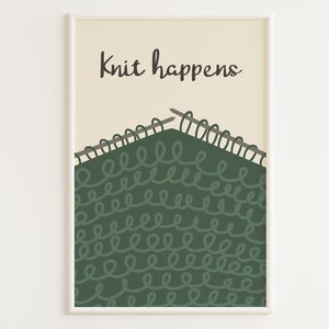 STAMPABILE Stampa a maglia / "Knit Happens" / Citazione divertente sul lavoro a maglia / Regalo per magliaia / Poster per maglieria / Cartolina per maglieria / Arredamento Craftroom