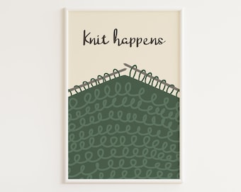 STAMPABILE Stampa a maglia / "Knit Happens" / Citazione divertente sul lavoro a maglia / Regalo per magliaia / Poster per maglieria / Cartolina per maglieria / Arredamento Craftroom